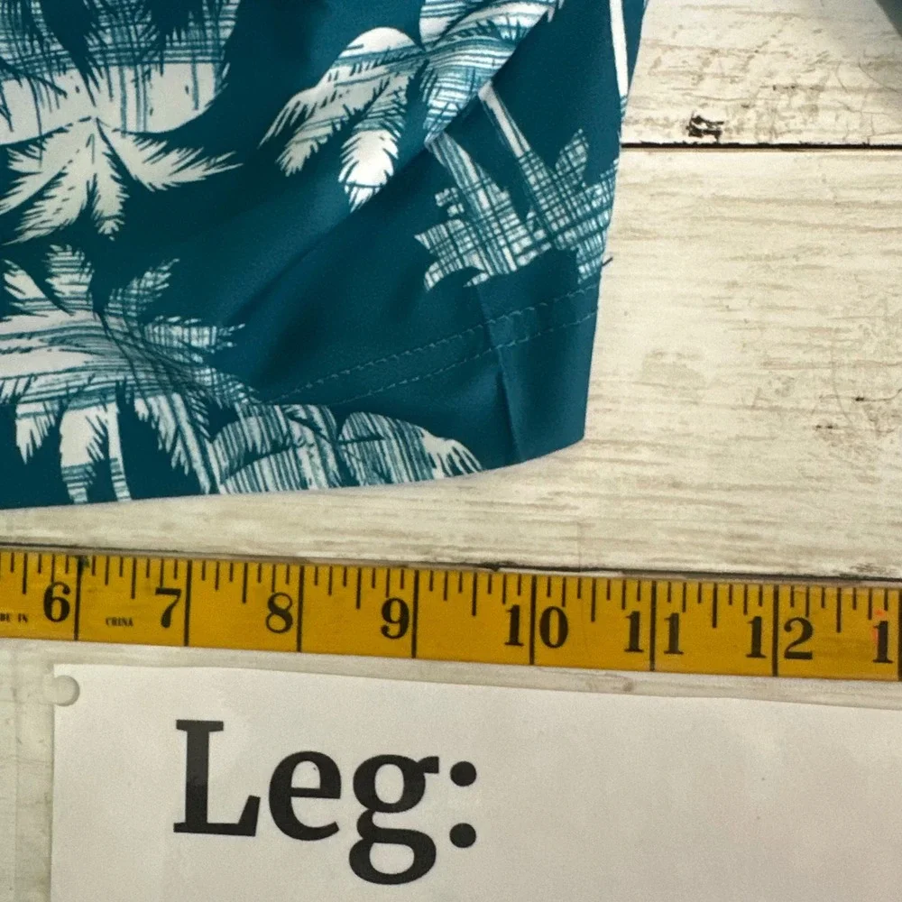 Onia The Calder Mens Teal Palm Tree Swim Trunks Surf Board Shorts Size 34 Resort